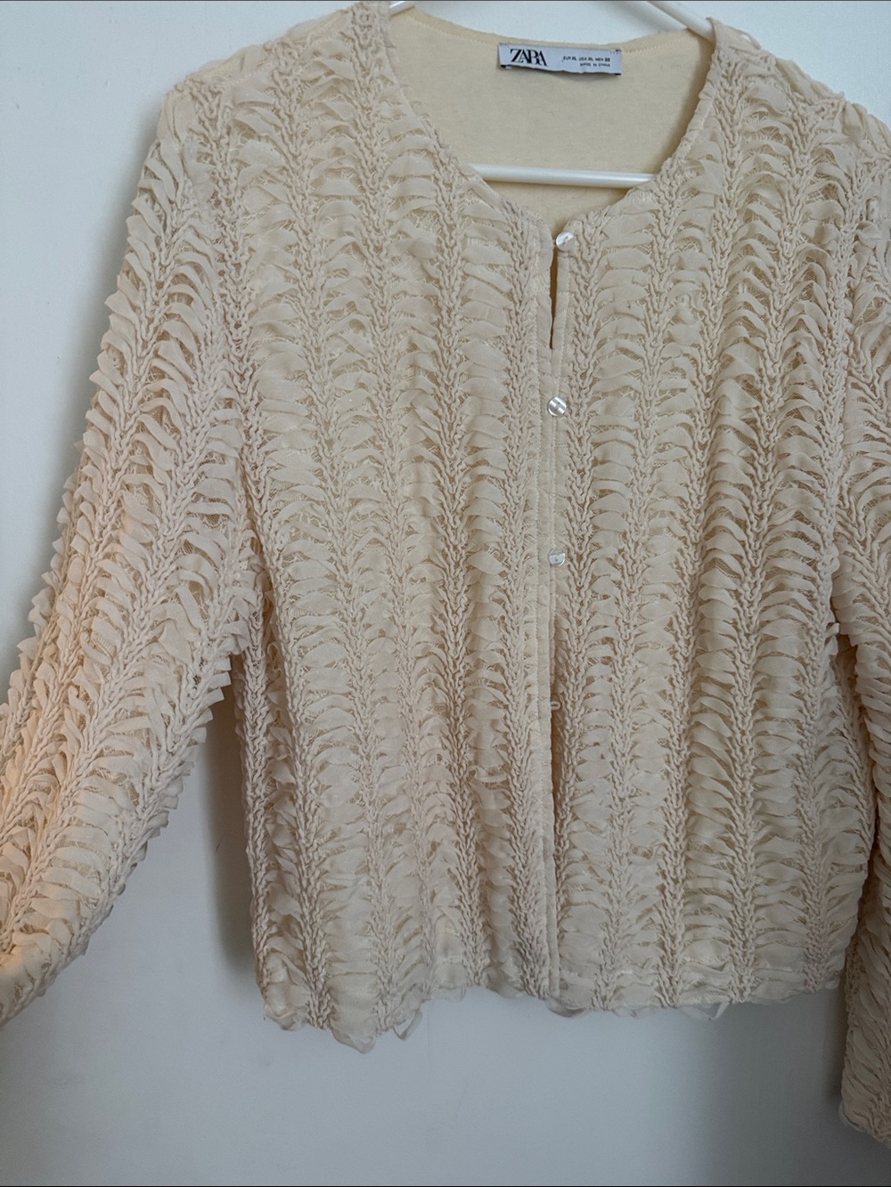 Zara Cream Textured Button-Front Cropped Jacket - Picture 3 of 14